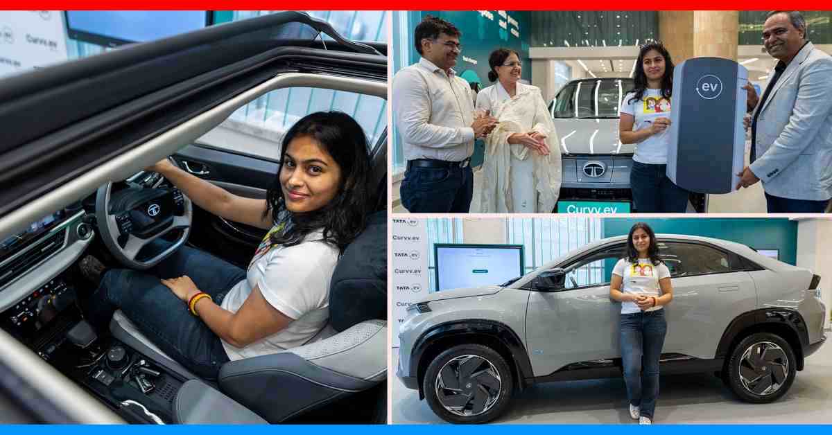 manu bhaker receives tata curvv ev coupe suv tata ev store gurugram manu bhaker receives tata curvv ev coupe suv tata ev store gurugram