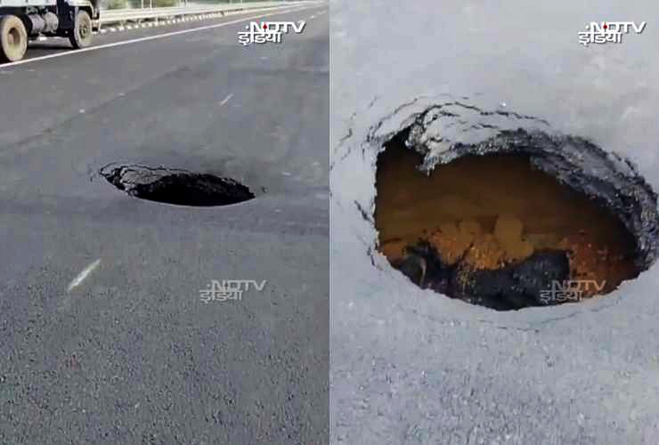 Massive pothole in the middle of delhi-mumbai expressway