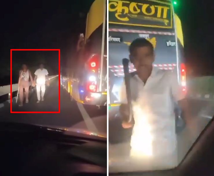 Bus driver blocks way & threatens