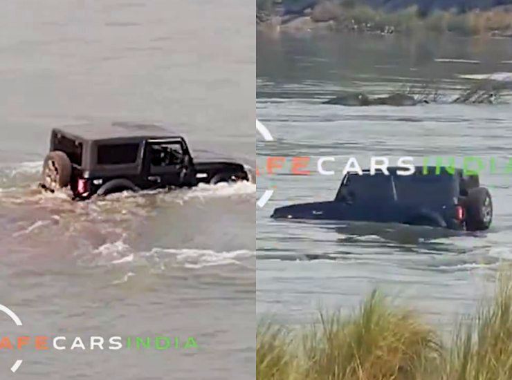 Mahindra Thar stuck in middle of the river