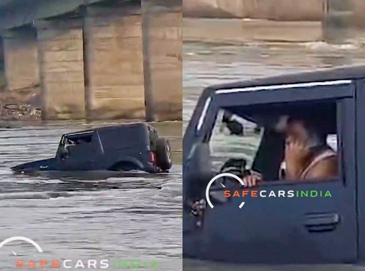 Mahindra Thar stuck in river