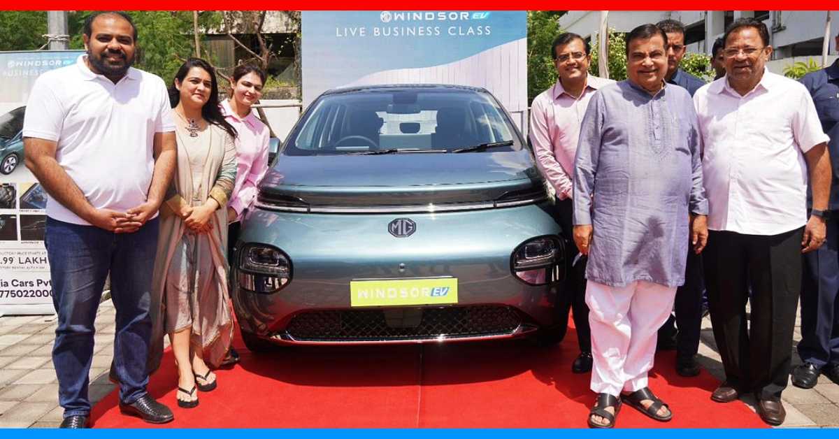 union transport minister nitin gadkari checks out mg windsor electric cuv mg motors event union transport minister nitin gadkari checks out mg windsor electric cuv mg motors event