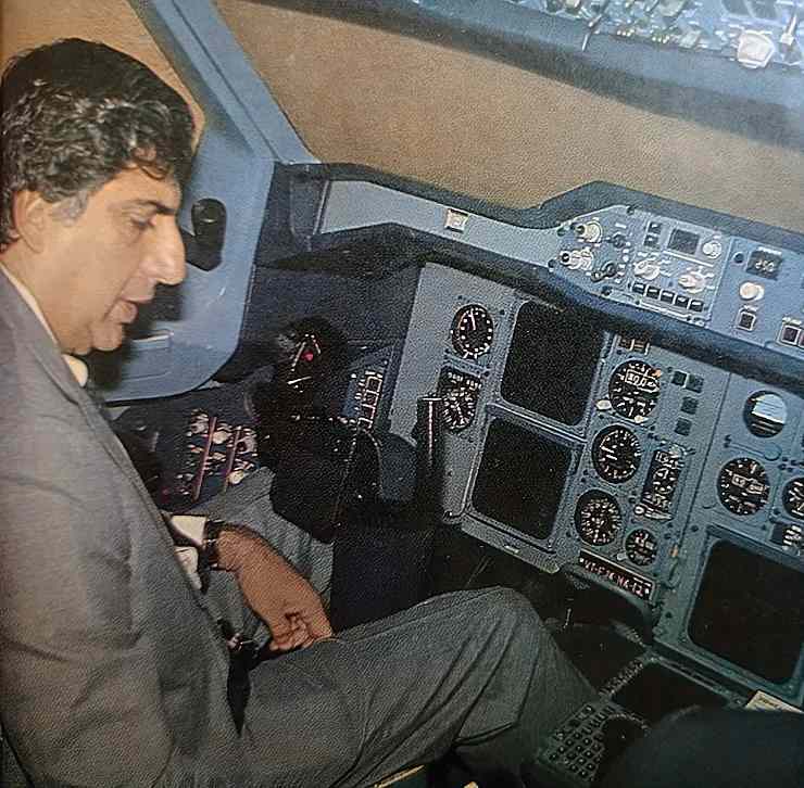 Ratan Tata sitting in a cockpit
