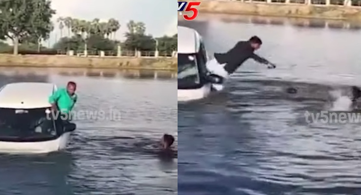 passenger and driver jump out of Swifts window after it drowns