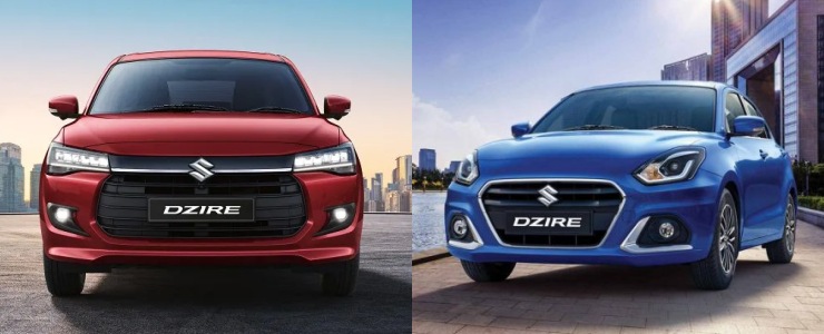 new vs old Dzire front
