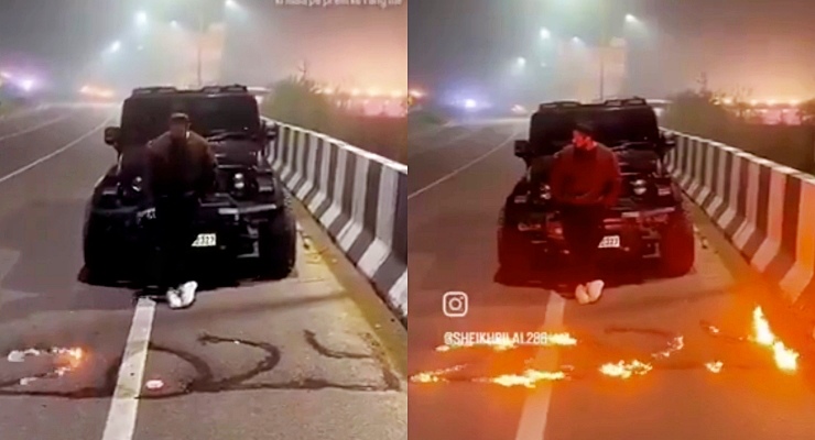 Thar owner sets road on fire